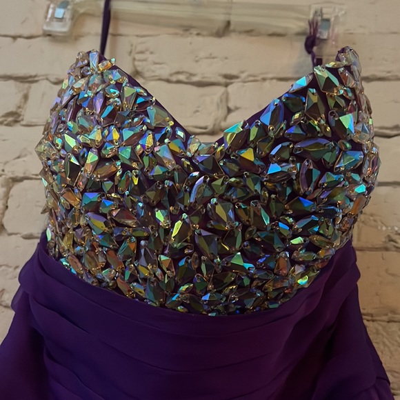PURPLE RHINESTONE STRAPLESS LA FEMME COCKTAIL DRESS - Picture 2 of 12